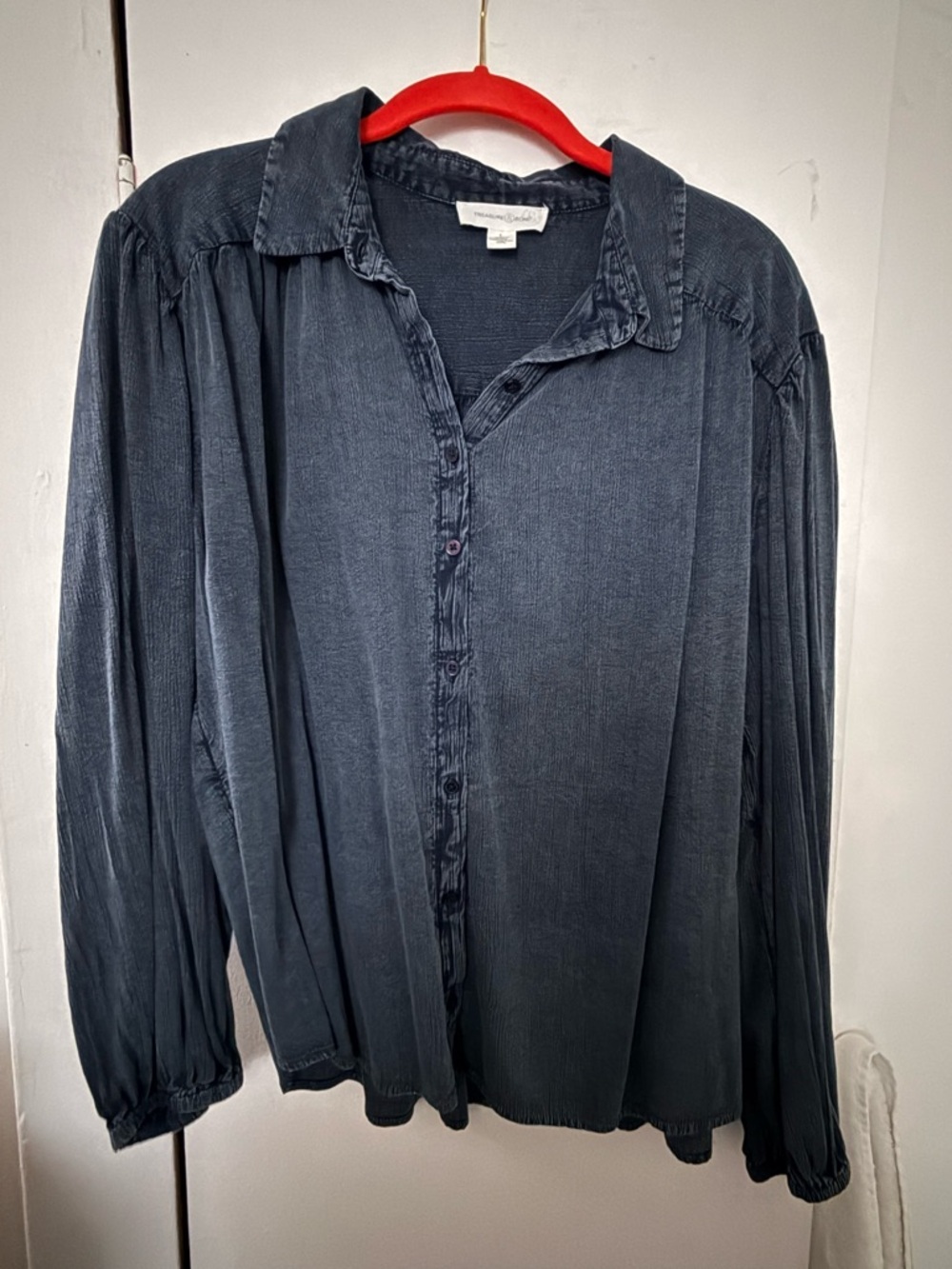 Treasure & Bond Navy Textured Blouse